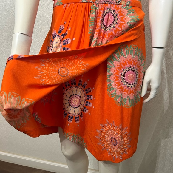 Anthropologie Bright Orange Patterned Halter Dress - Picture 3 of 5